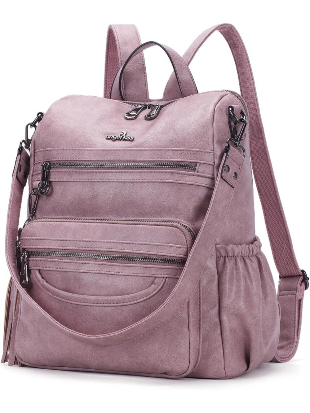 Stylish PU Leather Backpack & Shoulder Bag - Casual Zipper Tote for Women